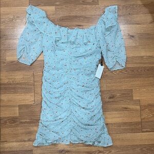 Astr Blue Floral Ruched Dress